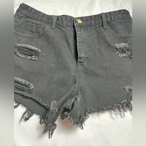 “SHEIN” black denim high waisted distressed jean shorts